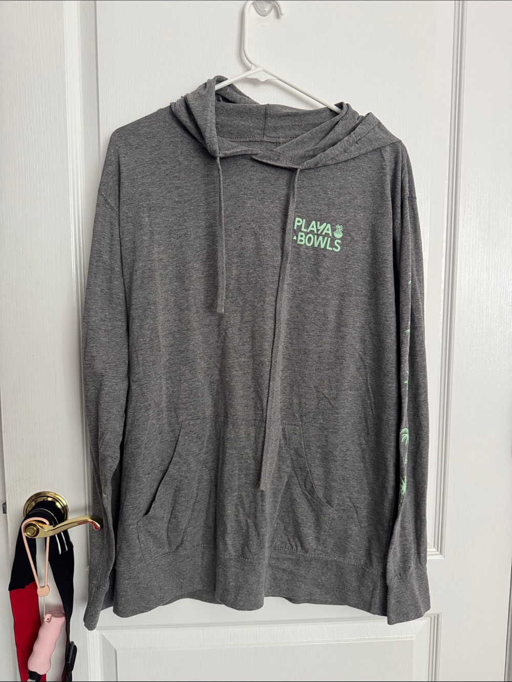 Playa Bowls Gray Long Sleeve Tee Hoodie with Mint Logo